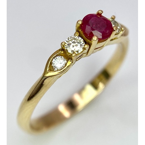 135 - AN 18K YELLOW GOLD DIAMOND & RUBY RING. 0.20ctw, size O, 2.8g total weight. Ref: SC 8074