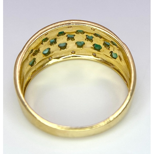 141 - A 14K YELLOW GOLD DIAMOND & EMERALD RING. Size P, 3.8g total weight. Ref: SC 8048