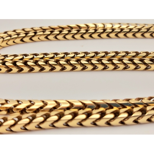 15 - A beautiful 9 K yellow gold heavy chain necklace with a herringbone design, length: 63 cm, weight: 4... 