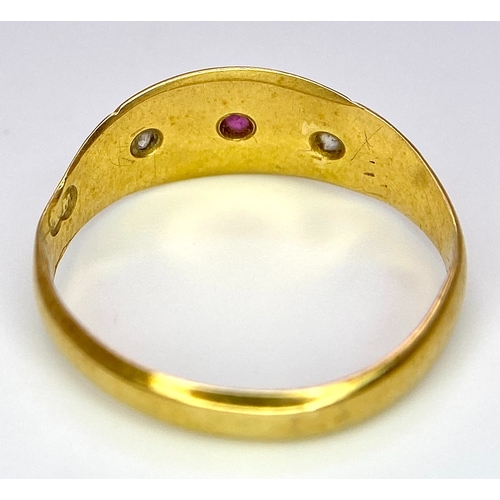 200 - AN 18K YELLOW GOLD DIAMOND & RUBY VINTAGE RING. Size M, 2.5g total weight. Ref: SC 8061