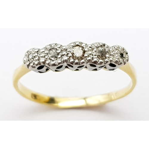 235 - AN 18K YELLOW GOLD VINTAGE DIAMOND 5 STONE RING, Size J, 1.6g total weight. Ref: SC 8066