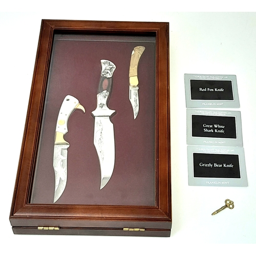 347 - An Excellent Condition, Locking Cased Set of Three Limited Edition Franklin Mint Sporting Theme Kniv... 