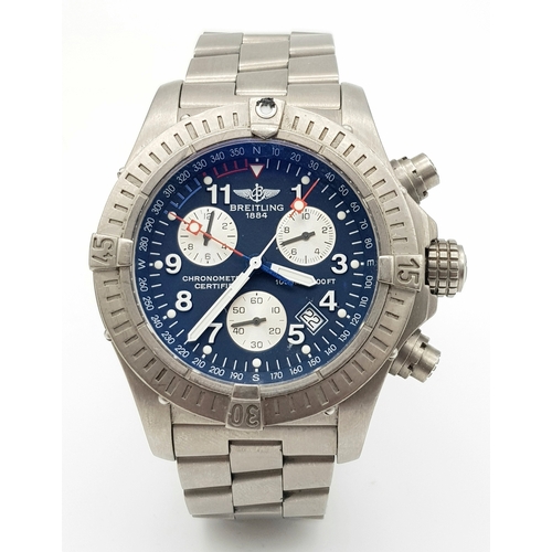 351 - A BREITLING GTS CHRONOMETRE IN STAINLESS STEEL  WITH BLUE FACE AND 3 SUBDIALS , AUTOMATIC MOVEMENT ,... 