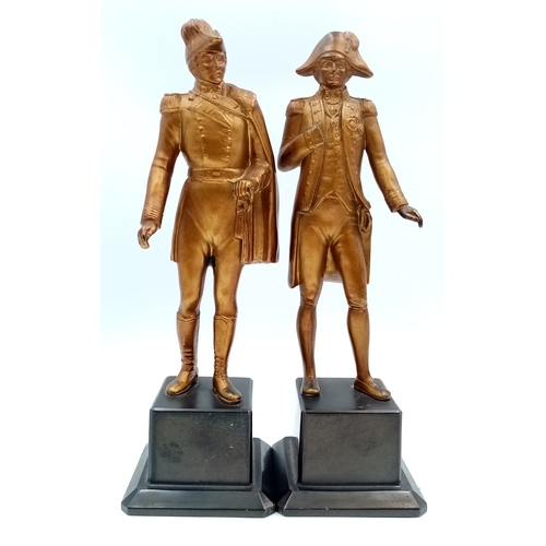 375 - A Pair of Cast Bronze Napoleonic Figures of Nelson and Wellington on Bakelite Plinths. 24cm Tall.