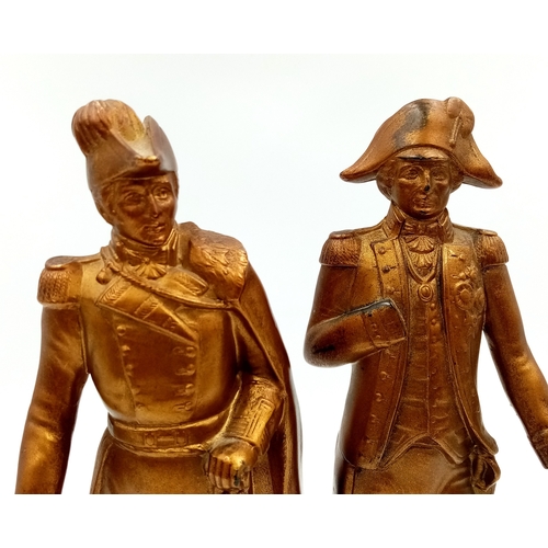 375 - A Pair of Cast Bronze Napoleonic Figures of Nelson and Wellington on Bakelite Plinths. 24cm Tall.