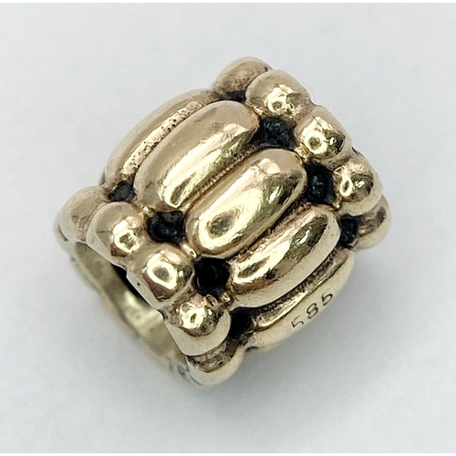 453 - A 14K YELLOW GOLD PANDORA CHARM. 7mm length, 2.2g weight. Ref: SC 8134