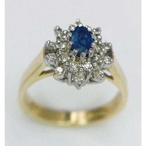 495 - A 9K YELLOW GOLD DIAMOND & SAPPHIRE CLUSTER RING. Size J, 2.8g total weight. Ref: SC 8030