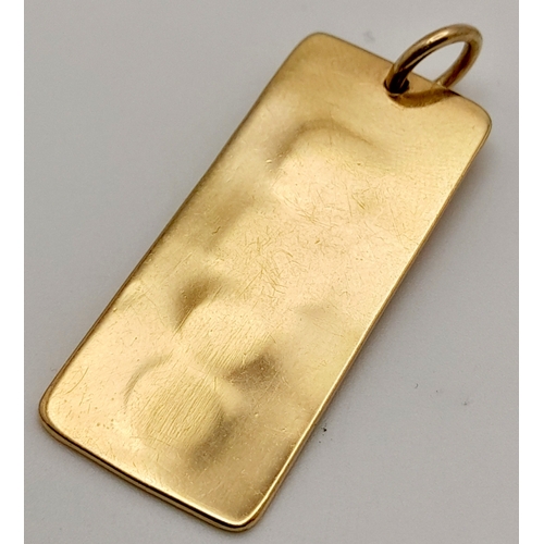 99 - A 9K YELLOW GOLD FULL HALLMARKED FRONT DOG TAG. 4.4cm length, 7.7g weight. Ref: SC 8011