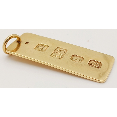 99 - A 9K YELLOW GOLD FULL HALLMARKED FRONT DOG TAG. 4.4cm length, 7.7g weight. Ref: SC 8011