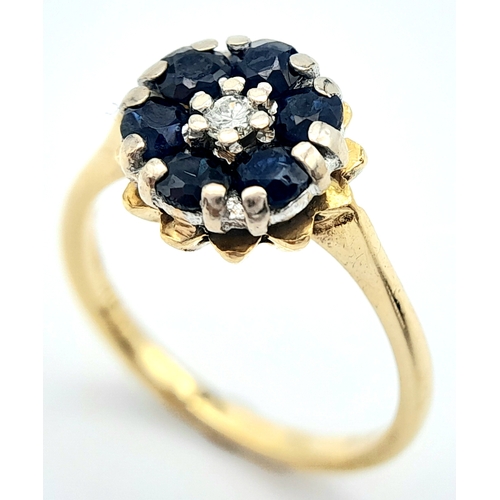 121 - AN 18K YELLOW GOLD VINTAGE DIAMOND & SAPPHIRE RING. Size K, 3.5g total weight. Ref: SC 8070