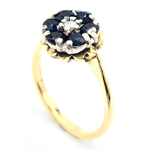 121 - AN 18K YELLOW GOLD VINTAGE DIAMOND & SAPPHIRE RING. Size K, 3.5g total weight. Ref: SC 8070