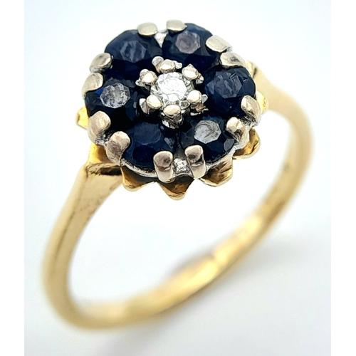 121 - AN 18K YELLOW GOLD VINTAGE DIAMOND & SAPPHIRE RING. Size K, 3.5g total weight. Ref: SC 8070