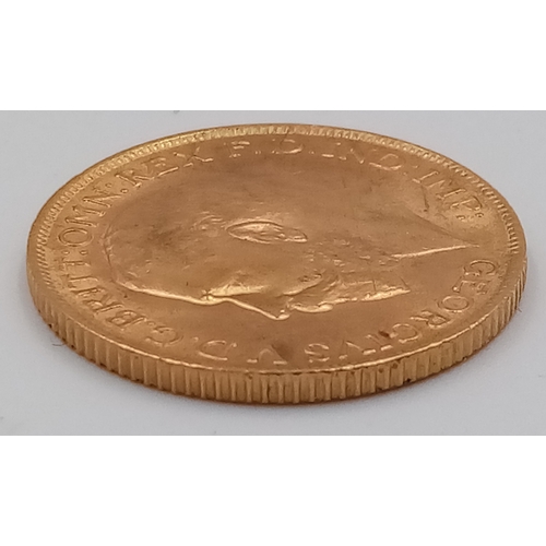 367 - A 22 K yellow gold,  King George V, 1913, full weight: (8 g), in good condition but please see photo... 