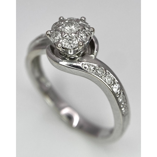 502 - A 9K WHITE GOLD DIAMOND RING. 0.25ctw, Size L, 2.3g total weight. Ref: 8034