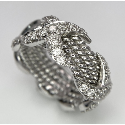 89 - A 9K WHITE GOLD FANCY DIAMOND KISS RING. 0.80ctw, Size K, 6.6g total weight. Ref: SC 8051