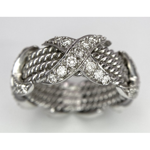 89 - A 9K WHITE GOLD FANCY DIAMOND KISS RING. 0.80ctw, Size K, 6.6g total weight. Ref: SC 8051