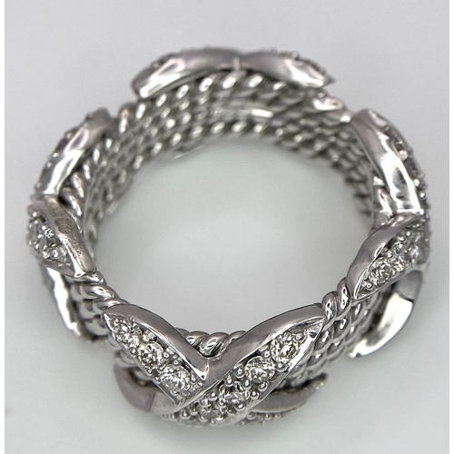 89 - A 9K WHITE GOLD FANCY DIAMOND KISS RING. 0.80ctw, Size K, 6.6g total weight. Ref: SC 8051