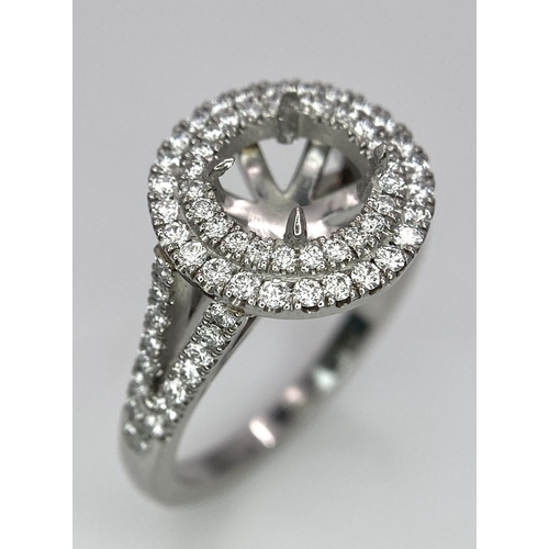 184 - A PLATINUM (TESTED) 950 DIAMOND SET MOUNT DOUBLE HALO WITH SPLIT SHOULDERS RING. Ready to mount your... 