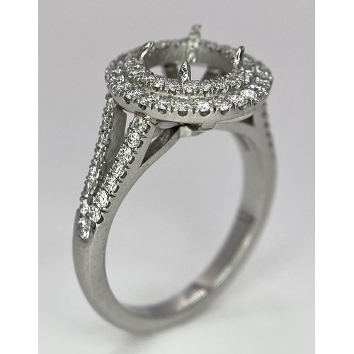 184 - A PLATINUM (TESTED) 950 DIAMOND SET MOUNT DOUBLE HALO WITH SPLIT SHOULDERS RING. Ready to mount your... 