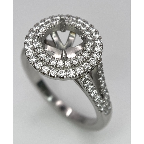 184 - A PLATINUM (TESTED) 950 DIAMOND SET MOUNT DOUBLE HALO WITH SPLIT SHOULDERS RING. Ready to mount your... 