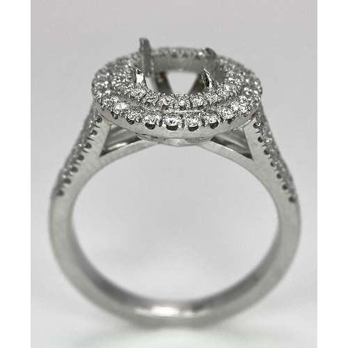 184 - A PLATINUM (TESTED) 950 DIAMOND SET MOUNT DOUBLE HALO WITH SPLIT SHOULDERS RING. Ready to mount your... 