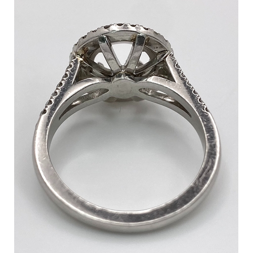 184 - A PLATINUM (TESTED) 950 DIAMOND SET MOUNT DOUBLE HALO WITH SPLIT SHOULDERS RING. Ready to mount your... 