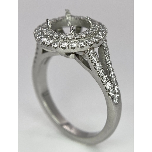 184 - A PLATINUM (TESTED) 950 DIAMOND SET MOUNT DOUBLE HALO WITH SPLIT SHOULDERS RING. Ready to mount your... 