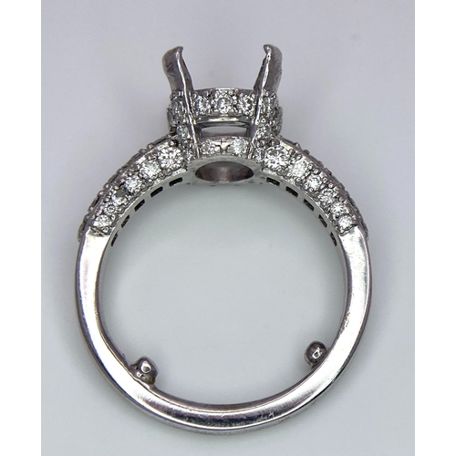 31 - AN 18K WHITE GOLD 4 CLAW SINGLE STONE RING WITH DIAMOND SET BEZEL, SHOULDERS AND SIDES - Ready to mo... 