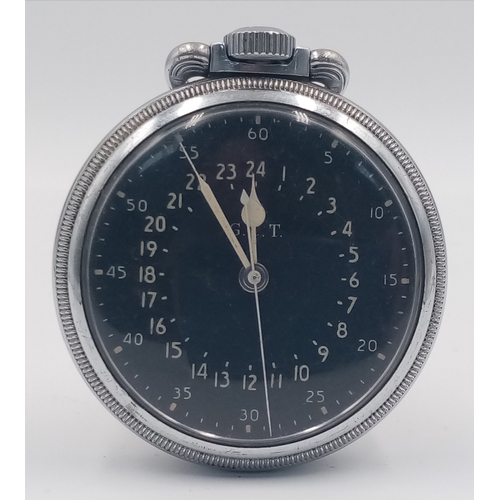 403 - A WW2 Hamilton G.C.T. Navigators Pocket Watch. Top winder. Black dial. In working order. 51mm diamet... 