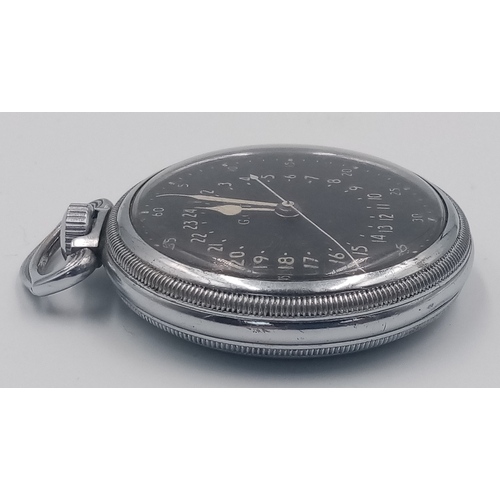 403 - A WW2 Hamilton G.C.T. Navigators Pocket Watch. Top winder. Black dial. In working order. 51mm diamet... 