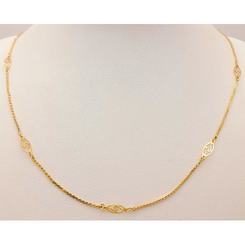 452 - A 9 K yellow gold fancy chain necklace , length: 47 cm, weight: 2.4 g.