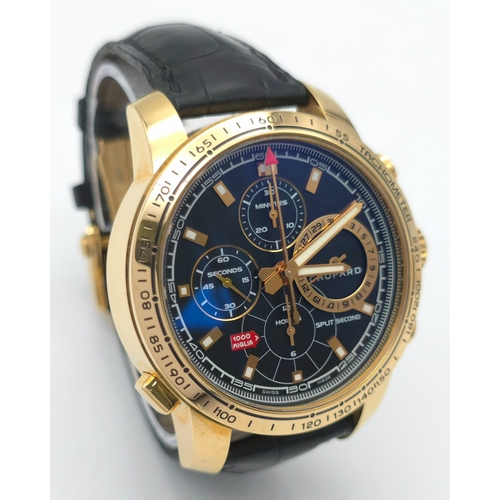 46 - A Limited Edition (195/250) Chopard 18K Gold Mille Miglia Chronograph Gents Watch. Black leather str... 