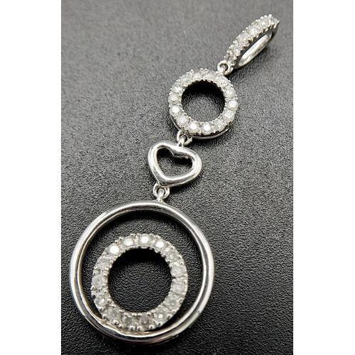 474 - AN 18K WHITE GOLD DIAMOND SET DROP PENDANT. 0.30ctw, 3.5cm length, 1.5g total weight. Ref: SC 8063