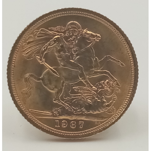 485 - A 22 K yellow gold, young Queen Elizabeth II, 1967,  full weight (8 g), good condition but please, s... 