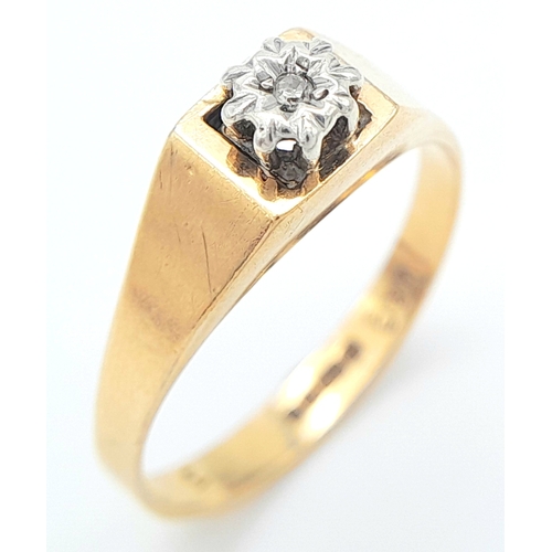 533 - A 9ct Yellow Gold Diamond Signet Ring, 0.03ct diamond, 2g weight, ring size O.

ref: SH1472I