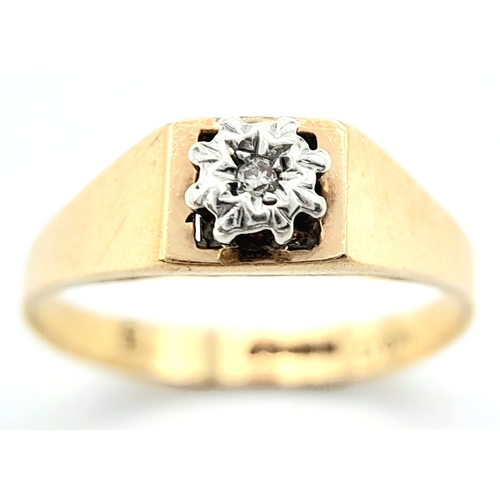 533 - A 9ct Yellow Gold Diamond Signet Ring, 0.03ct diamond, 2g weight, ring size O.

ref: SH1472I