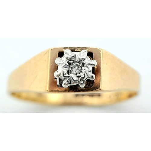 533 - A 9ct Yellow Gold Diamond Signet Ring, 0.03ct diamond, 2g weight, ring size O.

ref: SH1472I