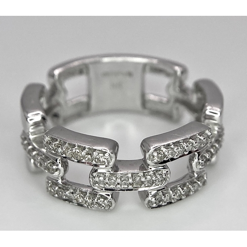 120 - A 9K WHITE GOLD DIAMOND SET LINK RING. 0.25ctw, Size N, 4.7g total weight. Ref: SC 8003