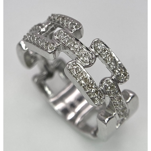 120 - A 9K WHITE GOLD DIAMOND SET LINK RING. 0.25ctw, Size N, 4.7g total weight. Ref: SC 8003