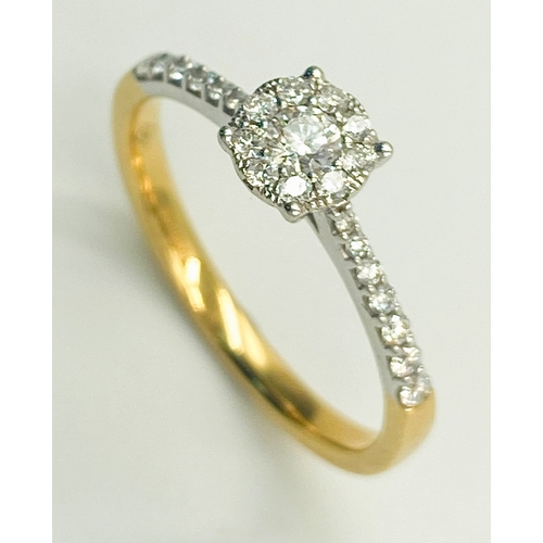 271 - AN 18K YELLOW GOLD DIAMOND RING - 0.30CT. 2.5G. SIZE N.