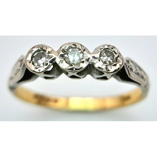 383 - A VINTAGE 18K YELLOW GOLD DIAMOND RING. 1.8G. SIZE J.