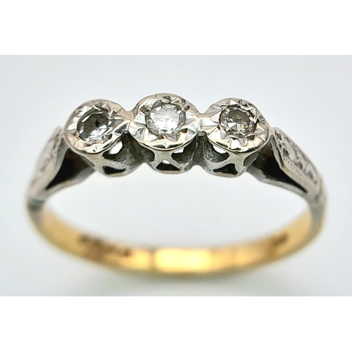 383 - A VINTAGE 18K YELLOW GOLD DIAMOND RING. 1.8G. SIZE J.