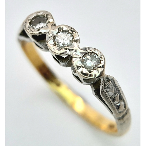 383 - A VINTAGE 18K YELLOW GOLD DIAMOND RING. 1.8G. SIZE J.