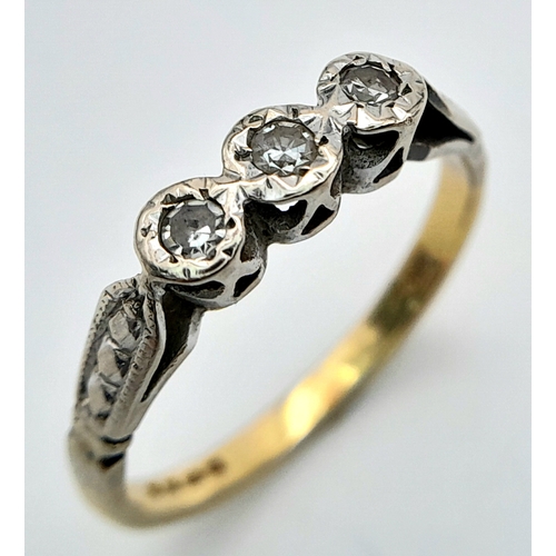 383 - A VINTAGE 18K YELLOW GOLD DIAMOND RING. 1.8G. SIZE J.