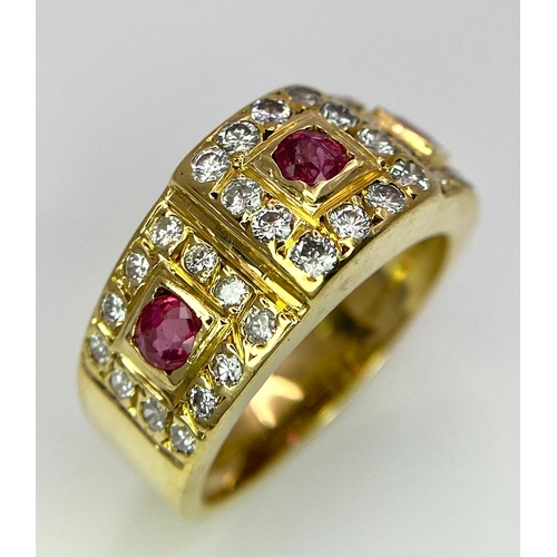 68 - AN 18K YELLOW GOLD DIAMOND & RUBY RING. 0.60ctw, size K, 6.8g total weight. Ref: SC 8072