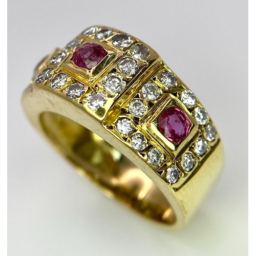 68 - AN 18K YELLOW GOLD DIAMOND & RUBY RING. 0.60ctw, size K, 6.8g total weight. Ref: SC 8072