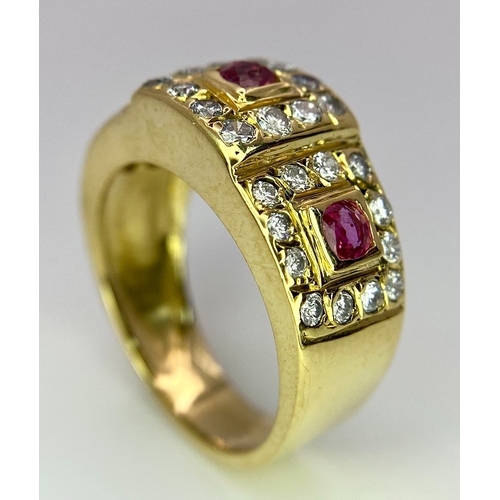 68 - AN 18K YELLOW GOLD DIAMOND & RUBY RING. 0.60ctw, size K, 6.8g total weight. Ref: SC 8072