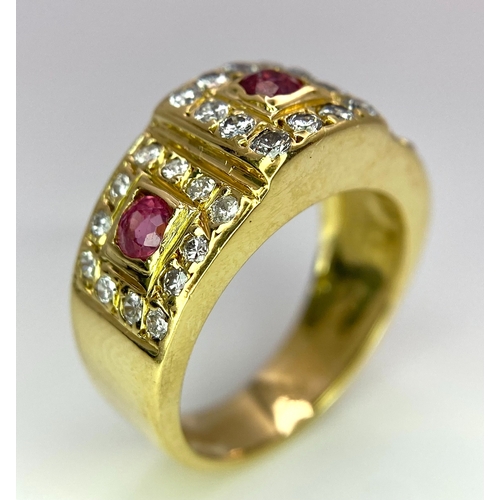 68 - AN 18K YELLOW GOLD DIAMOND & RUBY RING. 0.60ctw, size K, 6.8g total weight. Ref: SC 8072