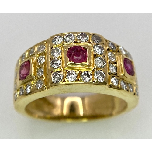 68 - AN 18K YELLOW GOLD DIAMOND & RUBY RING. 0.60ctw, size K, 6.8g total weight. Ref: SC 8072