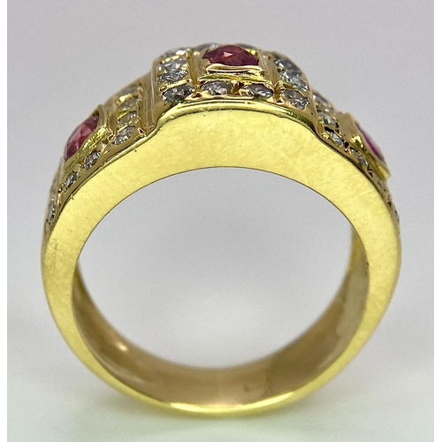 68 - AN 18K YELLOW GOLD DIAMOND & RUBY RING. 0.60ctw, size K, 6.8g total weight. Ref: SC 8072